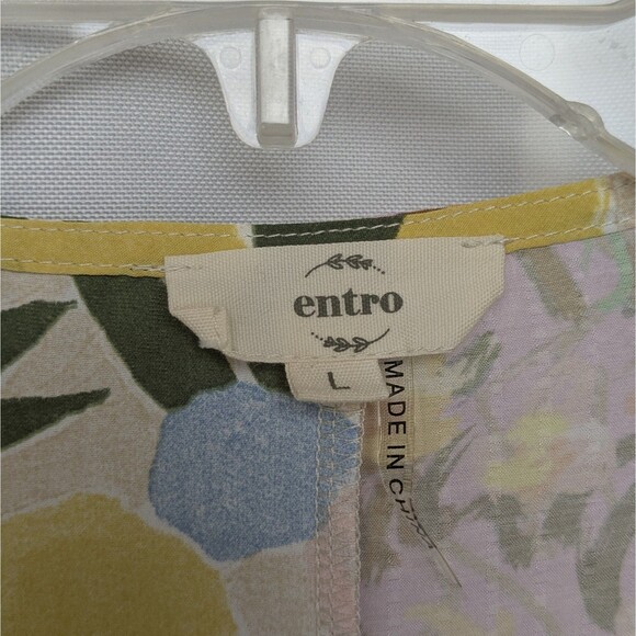 Entro Mixed Print Floral Surplice V-Neck Flutter Sleeve Blouse Size Large - Picture 5 of 5